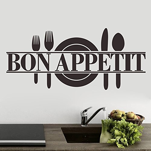 ufengke® Bon Appetit Platte Mit Messer Und Gabel Wandsticker, Wandaufkleber Wandbilder Für Küche Und Esszimmer, Schwarz von ufengke