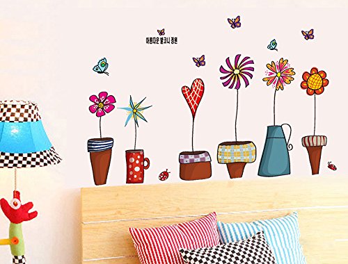 ufengke® Cartoon Bunten Topfpflanzen Wandsticker,Wohnzimmer Schlafzimmer Entfernbare Wandtattoos Wandbilder von ufengke