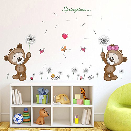 ufengke® Karikatur Teddy der Bär Löwenzahn Wandsticker, Kinderzimmer Babyzimmer Entfernbare Wandtattoos Wandbilder von ufengke