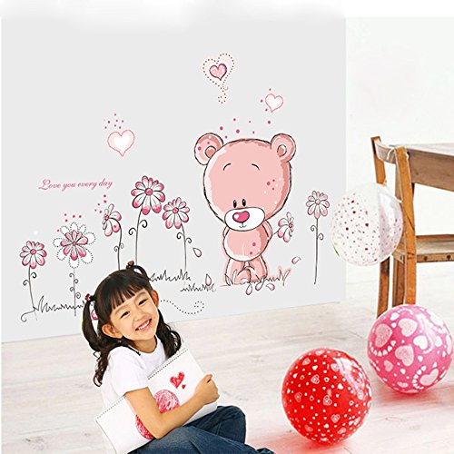 ufengke® Niedliche Bären Schönen Blumen Wandsticker, Kinderzimmer Babyzimmer Entfernbare Wandtattoos Wandbilder von ufengke