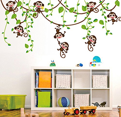 ufengke® Niedlichen Affen Klettern Baum Reben Wandsticker, Kinderzimmer Babyzimmer Entfernbare Wandtattoos Wandbilder von ufengke