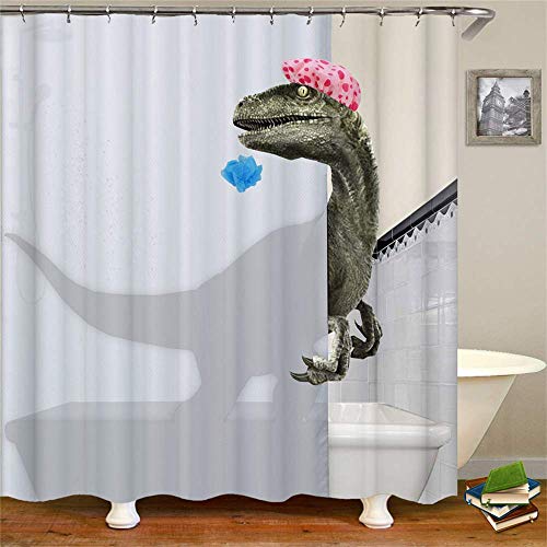 ufengke Duschvorhang 3D Dinosaurier Baden mit 12 Haken weiß Vorhang aus Stoff, schimmelresistent, wasserdicht, für Badezimmer, 180 x 180 cm von ufengke