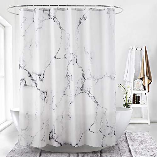ufengke Duschvorhang Grau Marmor mit 12 Haken Weiß Duschvorhang aus Stoff Polyester Wasserdicht Anti Schimmel für Badezimmer (180X180 cm) von ufengke