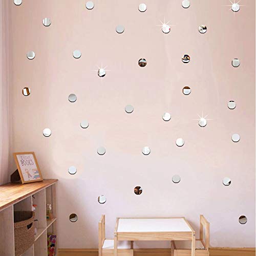 ufengke Wandsticker Set Acryl Silber Polka Punkte Wandaufkleber Selbstklebend Runde Spiegel Wandtattoo Wanddekor, 100 Stück von ufengke