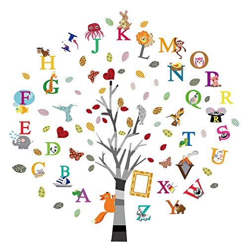ufengke Wandtattoo Alphabet ABC Baum Wandsticker Wandaufkleber Tiere Buchstaben für Kinderzimmer Babyzimmer von ufengke