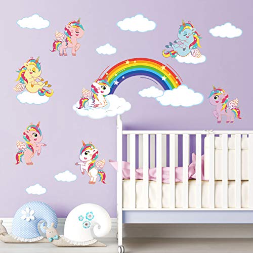 ufengke Wandtattoo Regenbogen Einhorn Wandaufkleber Wandsticker Wolke für Babyzimmer kinderzimmer Mädchen Schlafzimmer von ufengke