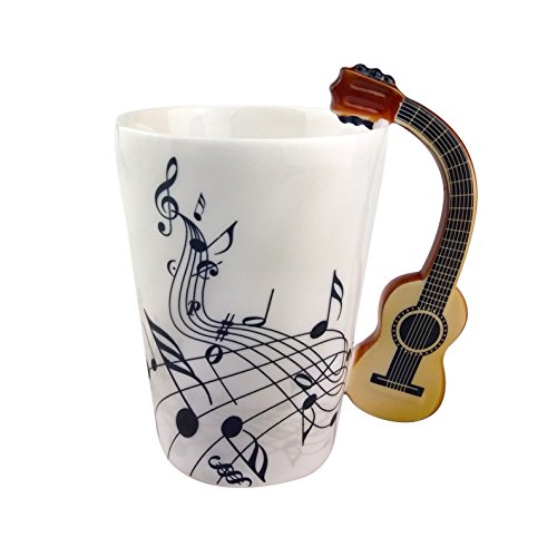 ufengke-ts Musikalische Anmerkungs Entwurfs Keramik Kaffeetasse Teetassen, Kreativer Gitarren Griff Personifizieren Kaffeetasse Milch Becher, Für Geschenk Und Haushalts,Büro von ufengke