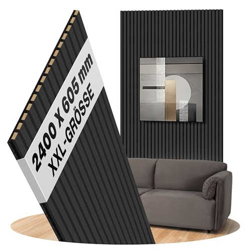 Akustikpaneele Eiche Black Holz Wandpaneele als Wandverkleidung Filz Schwarz, Oberfläche: Echtholz Format: 2400 x 605 mm - Lamellenbreite: 21 mm (Eiche Black, 2400 x 605 mm) von uficell