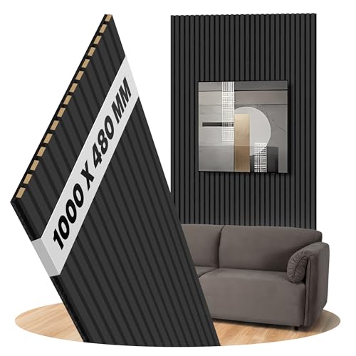 Akustikpaneele Eiche Black Holz Wandpaneele als Wandverkleidung Filz Schwarz, Oberfläche: Echtholz Format: 1000 x 480 mm - Lamellenbreite: 21 mm (Eiche Black, 1000 x 480 mm) von uficell
