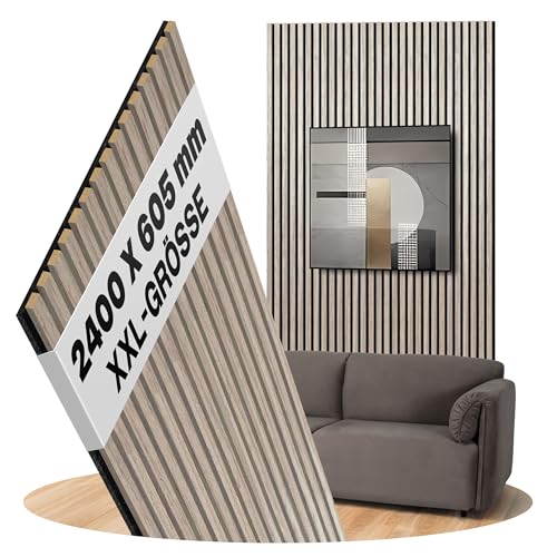 Akustikpaneele Eiche Silver Holz Wandpaneele als Wandverkleidung Filz Schwarz, Oberfläche: Echtholz Format: 2400 x 605 mm - Lamellenbreite: 21 mm (Eiche Silver, 2400 x 605 mm) von uficell