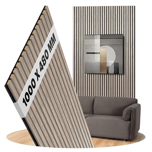 Akustikpaneele Eiche Silver Holz Wandpaneele als Wandverkleidung Filz Schwarz, Oberfläche: Echtholz Format: 1000 x 480 mm - Lamellenbreite: 21 mm (Eiche Silver, 1000 x 480 mm) von uficell