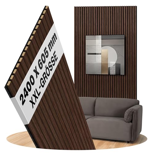 Akustikpaneele Eiche Geräuchert Holz Wandpaneele als Wandverkleidung Filz Schwarz, Oberfläche: Echtholz Format: 2400 x 605 mm - Lamellenbreite: 21 mm (Eiche Geräuchert, 2400 x 605 mm) von uficell