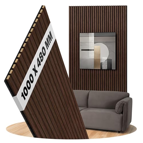 Akustikpaneele Eiche Geräuchert Holz Wandpaneele als Wandverkleidung Filz Schwarz, Oberfläche: Echtholz Format: 1000 x 480 mm - Lamellenbreite: 21 mm (Eiche Geräuchert, 1000 x 480 mm) von uficell