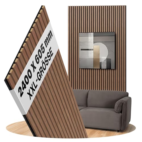 Akustikpaneele Walnuss Holz Wandpaneele als Wandverkleidung Filz Schwarz, Oberfläche: Echtholz Format: 2400 x 605 mm - Lamellenbreite: 21 mm (Walnuss, 2400 x 605 mm) von uficell