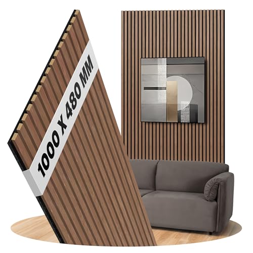 Akustikpaneele Walnuss Holz Wandpaneele als Wandverkleidung Filz Schwarz, Oberfläche: Echtholz Format: 1000 x 480 mm - Lamellenbreite: 21 mm (Walnuss, 1000 x 480 mm) von uficell