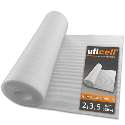 Trittschalldämmung 3 mm Stark PE Laminatunterlage und Parkettunterlage zum Dämmen von uficell (3 mm Stark - 25 m² | 1 Rolle) von uficell