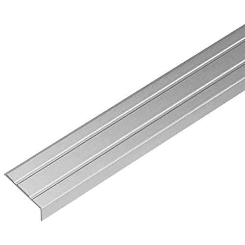 ufitec® Alu Winkelprofil 24x10 mm mit Rillen selbstklebend, Treppen Kanten & Stufen Winkel Schutzprofil (24 x 10 mm | 195 cm Länge, Silber) von ufitec profile systems