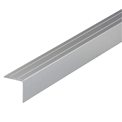 ufitec® Alu Winkelprofil 30x20 mm mit Rillen selbstklebend, Treppen Kanten & Stufen Winkel Schutzprofil (30 x 20 mm | 195 cm Länge, Silber) von ufitec profile systems