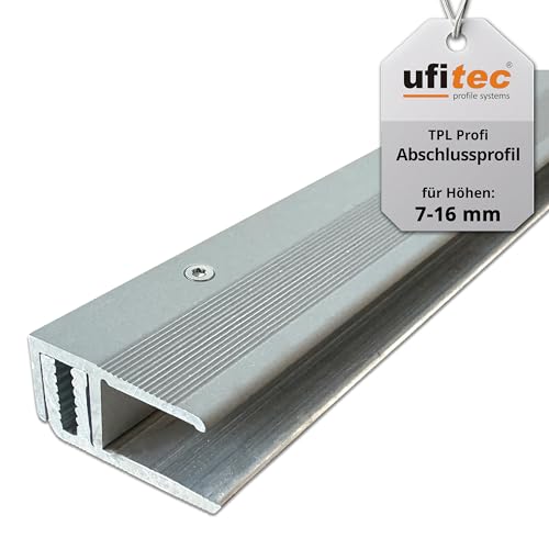ufitec Profilsystem für Parkett- und Laminatböden für Belagshöhen von 7-16 mm Abschlussprofil Silber 100 cm - viele Farben lieferbar (Abschlussprofil, Silber, 100 cm länge) von ufitec profile systems