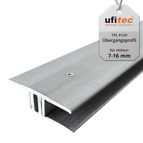 ufitec Profilsystem für Parkett- und Laminatböden - für Belagshöhen von 7-16 mm - viele Farben lieferbar (Übergangsprofil 33 mm Breit, Silber, 100 cm länge) von ufitec profile systems