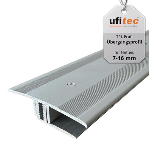 ufitec Profilsystem für Parkett- und Laminatböden - für Belagshöhen von 7-16 mm - viele Farben lieferbar (Übergangsprofil 45 mm Breit, Silber, 100 cm länge) von ufitec profile systems