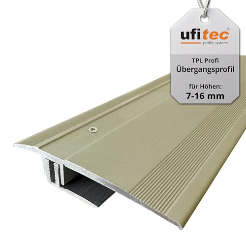 ufitec Profilsystem für Parkett- und Laminatböden - für Belagshöhen von 7-16 mm - viele Farben lieferbar (Übergangsprofil 60 mm Breit, Gold Hell, 90 cm länge) von ufitec profile systems