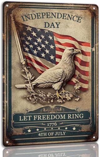 Blechschild mit Aufschrift "Independence Day", "Let Freedom Ring", Metallschild, Adler und Flagge, Vintage-Wanddekoration für Club, Büro, Zuhause, 20,3 x 30,5 cm Blechschild mit Aufschrift "Independence Day", "Let Freedom Ring", Metallschild, Adler und Flagge, Vintage-Wanddekoration für Club, Büro, Zuhause, 20,3 x 30,5 cm von uihgcvr