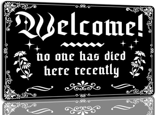 Blechschild mit Aufschrift "Welcome No One Has Died Here Recently", Halloween-Metallschild, Vintage, gruselige Dekoration, Halloween, Hexe, Dekoration, Schilder, Gothic, Halloween-Dekorationen für Blechschild mit Aufschrift "Welcome No One Has Died Here Recently", Halloween-Metallschild, Vintage, gruselige Dekoration, Halloween, Hexe, Dekoration, Schilder, Gothic, Halloween-Dekorationen für von uihgcvr
