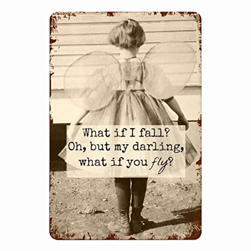 Blechschild mit Aufschrift "What If I Fall?Oh But My Darling What If You Fly", Küchendekoration, Wandschild, Retro, lustiges Poster, Schilder, Bar, Club, Bauernhaus, Garten, 20,3 x 30,5 cm Blechschild mit Aufschrift "What If I Fall?Oh But My Darling What If You Fly", Küchendekoration, Wandschild, Retro, lustiges Poster, Schilder, Bar, Club, Bauernhaus, Garten, 20,3 x 30,5 cm von uihgcvr