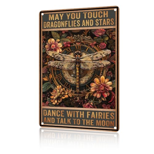 Libellen-Metall-Blechschild mit Aufschrift "May You Touch Libells And Stars Dance With Fairies And Talk To The Moon", Vintage-Schild für Zuhause, Wohnzimmer, Männerhöhle, Bar, Garage, Café, Pub, Club Libellen-Metall-Blechschild mit Aufschrift "May You Touch Libells And Stars Dance With Fairies And Talk To The Moon", Vintage-Schild für Zuhause, Wohnzimmer, Männerhöhle, Bar, Garage, Café, Pub, Club von uihgcvr