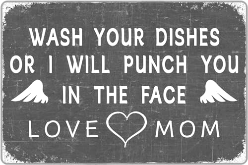 Lustiges Blechschild "Wash Your Dishes Or I Will Punch You In The Face" Vintage Nostalgische Metallschilder Love Mom Wandkunst Dekor Geschenke Zwischen Freunden Poster für Club, Zuhause, Küche Lustiges Blechschild "Wash Your Dishes Or I Will Punch You In The Face" Vintage Nostalgische Metallschilder Love Mom Wandkunst Dekor Geschenke Zwischen Freunden Poster für Club, Zuhause, Küche von uihgcvr