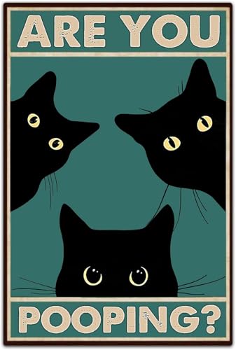 Metall-Blechschild "Black Cat Are You Pooping", lustiges Poster, Badezimmer-Wanddekoration, 20,3 x 30,5 cm von uihgcvr