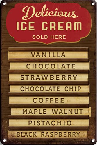Metall-Blechschild "Delicious Ice Cream Sold Here", Metall-Wandschilder, Blechschilder, 20,3 x 30,5 cm, Bar, Küche, Zuhause, Männerhöhle, Schlafzimmer, Lounge, Esszimmer, Küche, Café, Bar, Geschenke von uihgcvr