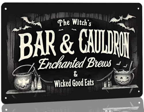 Metall-Blechschild im Vintage-Stil, "The Witch's Bar & Cauldron", verzauberte Brauen & Wicked Good Eats, Halloween-Heimdekoration für Restaurant, Café, Bar, Küche, Schild, 20,3 x 30,5 cm Metall-Blechschild im Vintage-Stil, "The Witch's Bar & Cauldron", verzauberte Brauen & Wicked Good Eats, Halloween-Heimdekoration für Restaurant, Café, Bar, Küche, Schild, 20,3 x 30,5 cm von uihgcvr