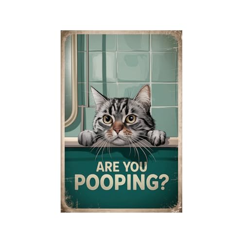 Metall-Blechschild im Vintage-Stil, niedliche Katze, Retro-Stil für Badezimmer, Toilette, WC, Wandposter, 20,3 x 30,5 cm von uihgcvr