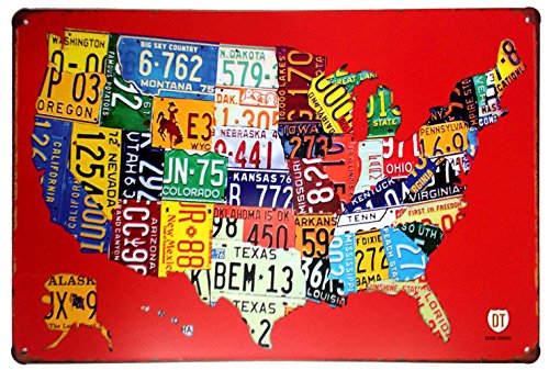 Red Us Map Route 66 Retro-Dekor-Metall-Wandschild, Vintage-Blechschild, 30,5 x 20,3 cm von uihgcvr