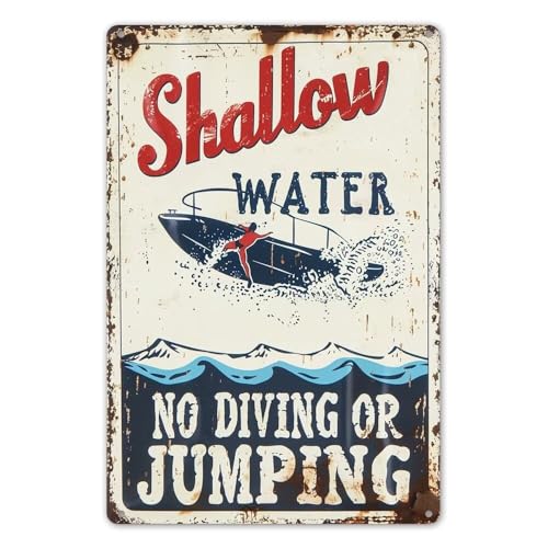 Shallow Water No Jumping Or Diving Pool Schilder, Aluminium-Warnschild für Hof, Terrasse, rustikales Blechposter, Club, Zuhause, Pool, Sicherheitsschilder, 20,3 x 30,5 cm Shallow Water No Jumping Or Diving Pool Schilder, Aluminium-Warnschild für Hof, Terrasse, rustikales Blechposter, Club, Zuhause, Pool, Sicherheitsschilder, 20,3 x 30,5 cm von uihgcvr
