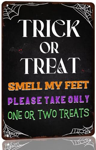Trick or Treat Smell My Feet Please Take Only One or Two Treats Metall-Blechschild Retro Halloween Wandkunst für Veranda, Zuhause, Haustür, Wanddekoration, Poster, 20,3 x 30,5 cm Trick or Treat Smell My Feet Please Take Only One or Two Treats Metall-Blechschild Retro Halloween Wandkunst für Veranda, Zuhause, Haustür, Wanddekoration, Poster, 20,3 x 30,5 cm von uihgcvr