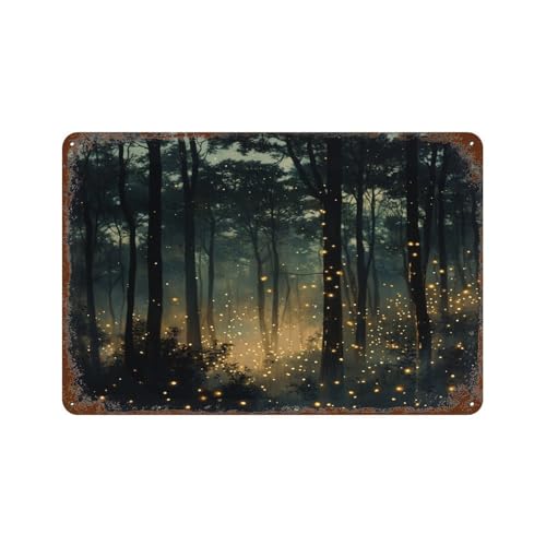 Verzauberter Wald Glühwürmchen Botanische Natur Glühwürmchen Blechschilder Vintage 20,3 x 30,5 cm Retro Metall-Blechschild Home Bar Wanddekoration von uihgcvr