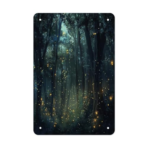 Verzauberter Wald Glühwürmchen Botanische Natur Glühwürmchen Metallschilder Vintage 30,5 x 20,3 cm Metall Retro Vintage Blechschild Geschenk Schlafzimmer Retro Neuheit Cafe Store von uihgcvr