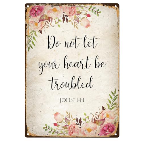 Vintage Metall-Blechschild John 14:1 Wandkunst Do Not Let Your Heart Be Troubled Retro Floral Christian Decor für Zuhause, Bauernhof, Geschäft, Garage, Club, Bar, Küche, Pub, lustiges Geschenk, 20,3 x Vintage Metall-Blechschild John 14:1 Wandkunst Do Not Let Your Heart Be Troubled Retro Floral Christian Decor für Zuhause, Bauernhof, Geschäft, Garage, Club, Bar, Küche, Pub, lustiges Geschenk, 20,3 x von uihgcvr