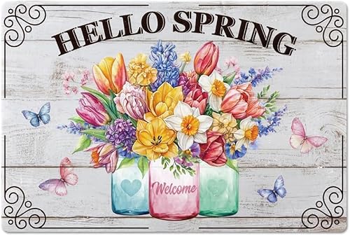 uihgcvr Hallo Spring Metall-Blechschild, 20,3 x 30,5 cm, Vintage-Blechschilder, Blume, Schmetterling, Wandposter, Plakette für Zuhause, Garten, Büro, Wohnzimmer, Küche, Frühlingsveranstaltungen uihgcvr Hallo Spring Metall-Blechschild, 20,3 x 30,5 cm, Vintage-Blechschilder, Blume, Schmetterling, Wandposter, Plakette für Zuhause, Garten, Büro, Wohnzimmer, Küche, Frühlingsveranstaltungen von uihgcvr
