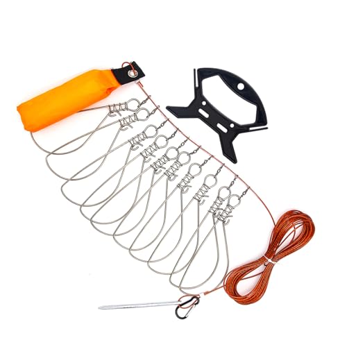 uikios Fishing Stringer Live Fish Edelstahl Stringer Clip Drahtseil Kabel mit Schwimmer & Griff Angelhalter Set von uikios