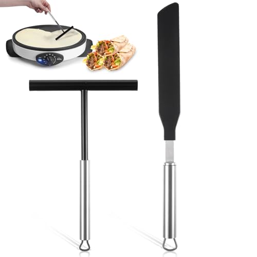 2 Stück Crepes Verteiler Und Spatel Crepes Verteiler Edelstahl Teigverteiler Für Crepes Crepes Wendercrepe Maker Spatel Maker Teigverteiler Backwerkzeuge Pfannkuchen Zubehör (spachtel+ Teigverteiler) von uinnossvc