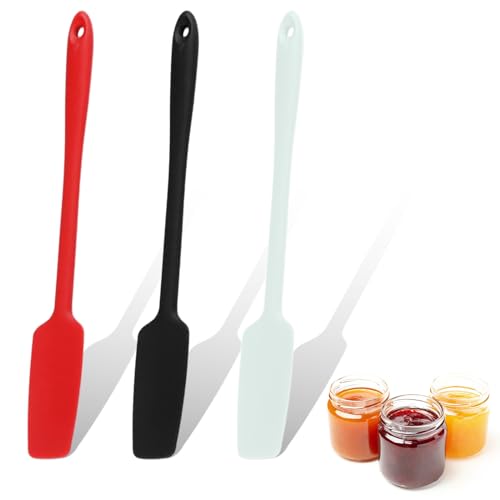 Silikon Glasspatel, 3 Stück Jar Spatula Silikon Krug Spatel Teigschaber Silikon Spatel Silicone Jar Scraper with Long Handle, Hitzebeständig Küchenspatel Gummischaber für Gläser, Backen, Kuchenglasur von uinnossvc