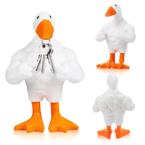 uinnossvc Muskulare Buff-Entenstatue – 1 Stück Harz Muskuläre Gänseente Statue Magnetische Gänseente Schlüsselhalter Lustige Muskel Gans Ente Skulpturen für Home Office Desktop Decor von uinnossvc