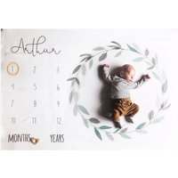 Kranz Meilensteinmatte Personalisiert, Laubmeilenstein-Decke Mädchen, Blätter-Monatliche Decke, Grüne Monatliche Decke Junge, Baby-Monats-Decke von ukBabyPandas