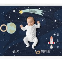 Weltraum Meilenstein Decke | Personalisierte Meilenstein-Matte Meilenstein-Decke Für Junge Baby-Fotografie Requisite Astronaut Monatsdecke von ukBabyPandas