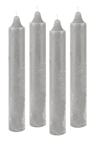4er Pack Rustikale Stabkerzen H:25 cm Ø:3,8 cm diverse Farben Brenndauer 22 Stunden Kerze Advent Weihnachten Deko, Farbe:Grau von ukiyo