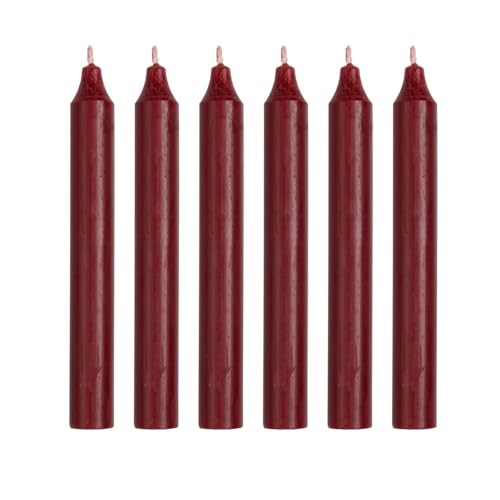 6er Pack Rustikale Stabkerzen H:18 cm Ø:2,2 cm Brenndauer 8 Stunden Tafelkerzen, Farbe:Bordeaux von ukiyo